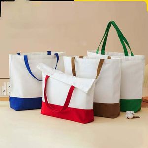 Bolsa de Mano de Lona de Algodón Personalizada con Combinación de Colores Azul y Blanco para Uso Diario - Product Image 3