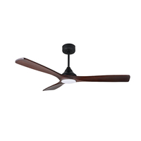 Ventilateur de plafond de luxe moderne de 52 pouces à montage encastré Lumière Designer Lame de grain de bois Moteur électrique à courant continu Télécommande Hôtel de ménage
