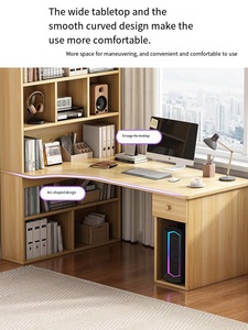 Scrivania Moderna Convertibile Integrata con Design ad Angolo, Libreria <span class=keywords><strong>per</strong></span> Studio e <span class=keywords><strong>Ufficio</strong></span> Domestico, Installazione a Parete - Product Image 6