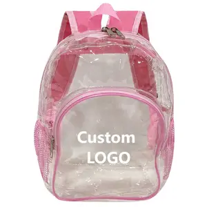 Snelle Levering Goede Kwaliteit Roze Pvc Transparante Rugzak Kinderen Schooltas Outdoor Wandelen Picknick Kids Back Pack Met Rits