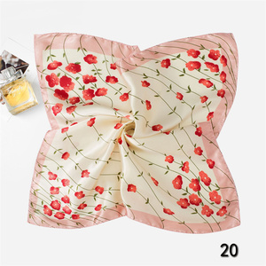 Écharpe carrée en imitation soie de 90 cm pour femmes, motif floral de pavot rouge pêche, pour cadeaux romantiques de printemps et pour envelopper délicatement les cheveux - Product Image 1