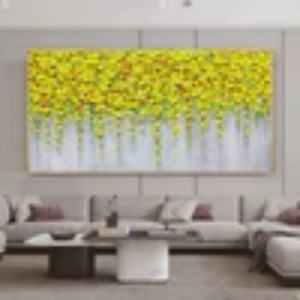 Peinture à l'huile florale impasto jaune cascade dorée, œuvre d'art texturée faite à la main sur toile, décoration murale esthétique 3D pour maison, hôtel, galerie - Product Image 2