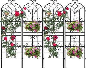 Panneaux de treillis de clôture en métal noir Pergola avec revêtement en poudre utilisés pour les plantes grimpantes râteau de culture de fleurs - Product Image 1