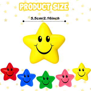 Balles anti-stress étoiles en mousse de 5,5 cm, jouets à presser en forme d'étoile souriante pour le soulagement du stress, jouets sensoriels pour la salle de classe, récompenses et cadeaux de fête - Product Image 3