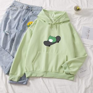 Sweat à capuche pour femme, motif grenouille mignonne, à manches longues, en coton, vert, taille L - Product Image 3