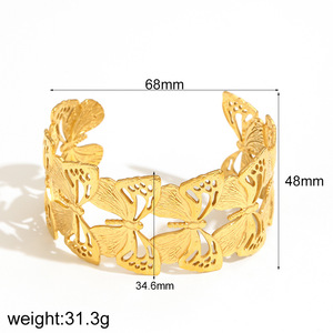 Vòng tay thép không gỉ mạ vàng 18k kiểu dáng hoa lá thời thượng, cổ điển, phóng đại, chống nước, có thể điều chỉnh dành cho nữ - Product Image 6