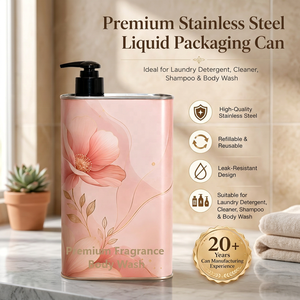 Distributeur à pompe rectangulaire en acier inoxydable de 1 L, bidon rechargeable avec pompe pour shampoing, gel douche, lessive, savon liquide pour le corps - Product Image 1
