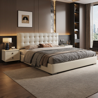 Lit rembourré en cuir pour hôtel et maison, design moderne et confortable, durable, style minimaliste italien, lit double avec matelas souple