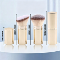 Kuas Rias Wajah Bulu Sintetis Rose Gold, Kuas Foundation, Kuas Kipas Pipih, Gagang Logam untuk Perona Pipi