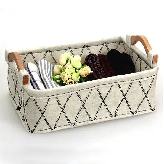 Gray Felt Storage Basket Empty Gift Basket Book Newspaper Magazine Basket