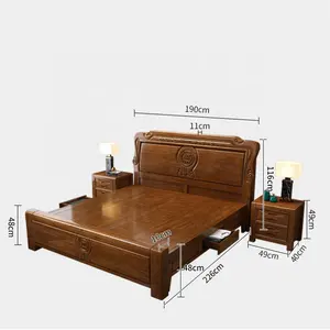 Doğrudan satış kral yatak odası mobilyası ucuz katı ahşap 1.8M çift yetişkin çerçeve ile modern yataklar depolama