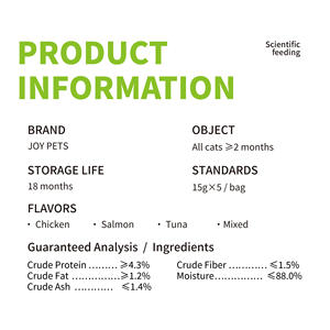 Friandises humides <span class=keywords><strong>pour</strong></span> chats, best-seller, premium, biologiques, saumon, poulet, <span class=keywords><strong>thon</strong></span>, 15g, riches en protéines, <span class=keywords><strong>pour</strong></span> <span class=keywords><strong>la</strong></span> <span class=keywords><strong>santé</strong></span> de <span class=keywords><strong>la</strong></span> peau et du pelage - Product Image 5