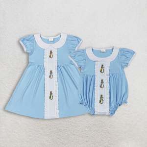 Vêtements pour bébés nouveau-nés, broderie lapin de Pâques, robe de Pâques pour filles, combinaison assortie, RTS, sans MOQ - Product Image 5