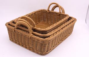 Panier de rangement ovale à fond <span class=keywords><strong>plat</strong></span> de qualité supérieure, écologique, en plastique, avec poignée en <span class=keywords><strong>rotin</strong></span>, pour aliments et fruits - Product Image 5