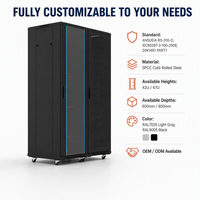 Armoire de serveur de centre de données 19 pouces en acier laminé à froid SPCC, capacité de charge élevée 1000 kg, 42U 47U, noire, en stock Otrans