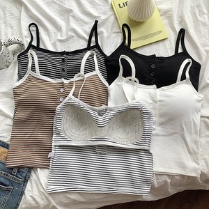 Canotte Casual in Maglia Solida con Imbottitura al Petto, Abbigliamento Estivo da Donna, Vestibilità Slim, Stile Corto, <span class=keywords><strong>Cotone</strong></span> Anti-Pilling, Taglia Unica - Product Image 3