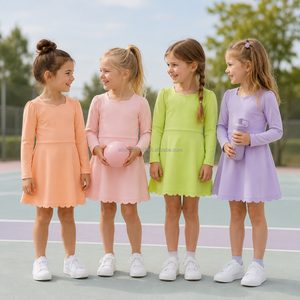 Scalloped Hem <b>Girls</b> Athletic <b>Dress</b> <b>Long</b> Sleeve High Stretch Nylon Spandex Yoga Wear And OEM ODM Custom Color Size - Product Image 3