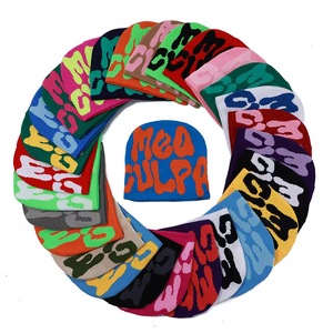 Bán Buôn Jacquard Dệt Kim Mùa Đông Hat Tùy Chỉnh Beanie Cap Với Tất Cả Các In Mea Culpa Y2K Thiết Kế Cuffless Beanie Cho Bãi Biển Mặc - Product Image 3