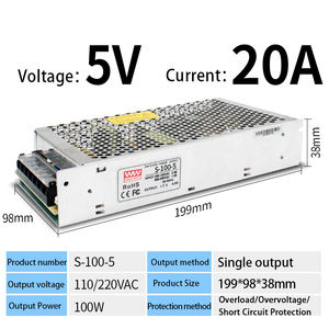 Alimentation à découpage S-100-5 100W 5V 20A avec certifications CE et RoHS, série S AC/DC, IP67, haute qualité, sortie simple conventionnelle - Product Image 3