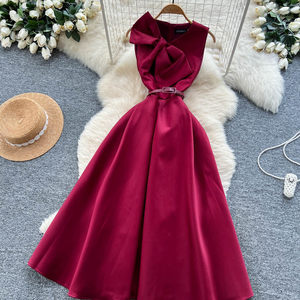 Robe <span class=keywords><strong>de</strong></span> soirée élégante sans manches à nœud français avec taille lacée pour <span class=keywords><strong>femme</strong></span>, coupe évasée trapèze, idéale pour les bals et événements formels - Product Image 5