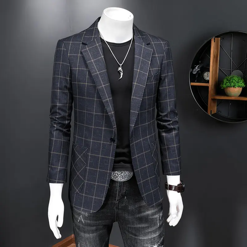 2022 Fabric Slim Fit For Men Suits 1 Piece Casual Suit For Men Blue Gray