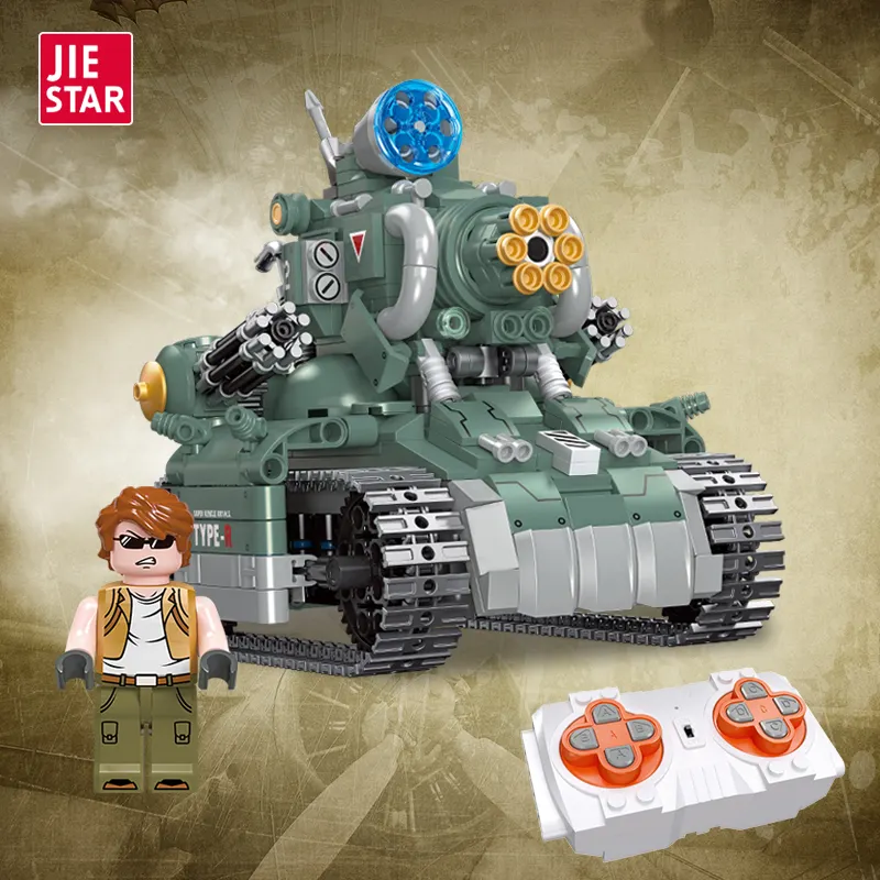 JIESTAR 2023 725 pcs remote control boys military WW2 tank model building block set with bluetooth kids diy army tank toy