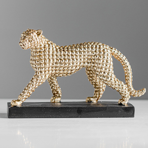 Sculpture Moderne Léopard Doré en Résine, Statuette Animale Panthère pour Décoration Salon, Bureau, Meuble TV - Product Image 4