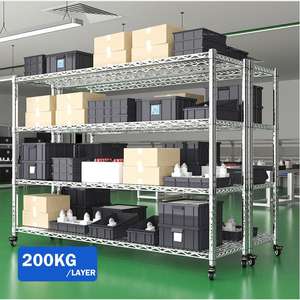 이동식 바퀴가있는 헤비 듀티 스틸 와이어 선반 장치 차고 주방 창고 용 산업용 크롬 금속 랙 선반 - Product Image 2