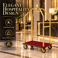 Gold-Diamant-Vogelkäfig-Koffer-Trolley mit Spiegel, goldfarbener Spiegelstahl, roter Teppich, 8-Zoll-Rollen mit leisem Lauf, für 5-Sterne-Hotels