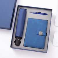 Set de Regalo Ejecutivo de Lujo para Clientes de Negocios: Paraguas Automático, Cuaderno de Cuero, Bolígrafo Ejecutivo, Memoria USB 4 en 1, Caja de Oficina con Logotipo Personalizado