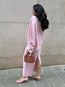 Ensemble Pull Blubelle 2025 Élégant <span class=keywords><strong>Femme</strong></span> <span class=keywords><strong>Chic</strong></span> d'Été Tricoté Uni, Cardigan Décontracté à Manches Longues, Caraco et Jupe Longueur Cheville - Product Image 5