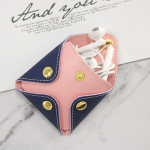Creative Leather <b>Coin</b> Purse, DIY Color-Blocking <b>Coin</b> Purse, Buckle Four-Corner <b>Coin</b> Purse, Trendy Mini Earphone <b>Bag</b> - Product Image 2