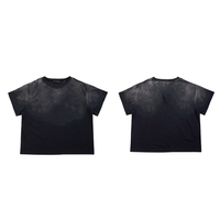 Kaos Pria Acid Washed Destroyed Custom Grunge Skull Graphic Ripped Holes Oversized Y2K Goth Streetwear Lengan Pendek