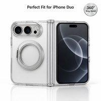 Casing Ponsel Berbahan Metal dengan Desain Baru, Dilengkapi Ring Magnetik Putar 360 Derajat, Bumper TPU, Penyangga PC, Tahan Banting, dan Dapat Dilipat untuk Iphone Duo