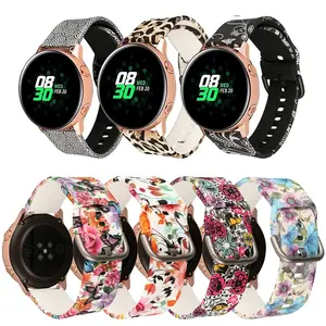 20mm for Samsung Galaxy Watch Active Sport Wrist Replacement Strap Flower Printed Silicone Watch Band