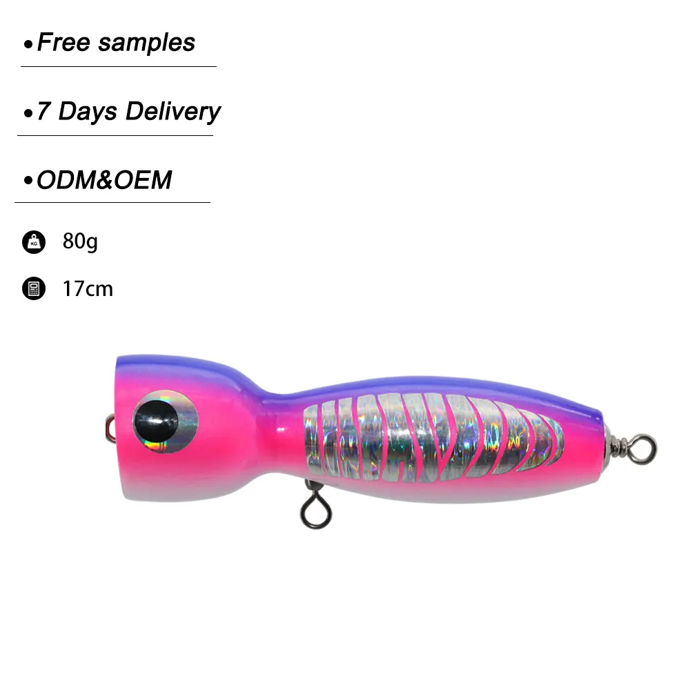 Deep Sea Boat Fishing Trolling Wooden Popper Bait 80g Big Game Tuna Sea Wood Popper Fishing Lure Seawater