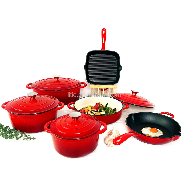 Small MOQ Good quality Germany popular Enamel cast iron fry pan skillet set different colors