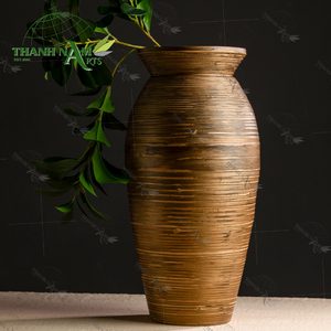 Recién llegado, jarrón de suelo de bambú alto moderno, patrón en espiral, lacado ecológico personalizado, OEM, Vietnam, hecho a mano, decoración artesanal duradera para el hogar - Product Image 4