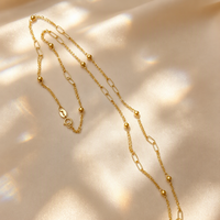 Élégant ensemble collier et bracelet en or massif 18 carats avec perles à coupe diamant et maillons trombone pour femme, idéal pour le quotidien, bijoux fins en gros