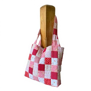 Quilted Cotton Tote <b>Bag</b> Floral <b>Patchwork</b> Design Two Shoulder Straps Open Canvas Large Capacity Casual Style Women Daily Use - Product Image 3