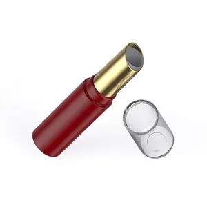 2024 neu rot luxuriös leer kunststoff kosmetik top-füllung lippenstift-rohr 3,5 ml rund kundenspezifische verpackung box behälter für make-up