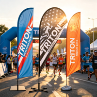 Drapeau publicitaire personnalisé pour promotion de course de marathon, enseigne volante pour événement, signalétique extérieure, drapeau plume en forme de larme pour la plage