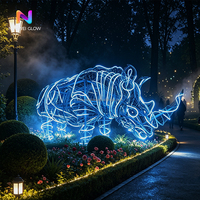 Sculpture lumineuse en forme de rhinocéros en fer, changeant de couleur en 3D, NUOWEI GLOW, pour les parcs à thème en plein air, les zoos, les décorations de Noël et les décorations scéniques