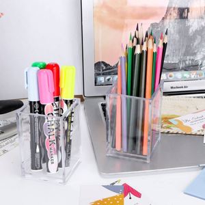Custom logo Clear Acrylic Pen <b>Holder</b> <b>Makeup</b> Brush <b>Holder</b> Desk Accessories Square Stationery Transparent for Home Office School - Product Image 5