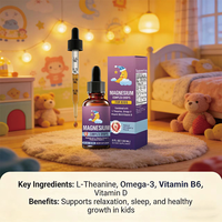 Magnesium Glycinate Powder Drops dengan L-theanine Omega-3 Vitamin B6 & D3 untuk Dukungan Tidur Anak, Suplemen Nutrisi