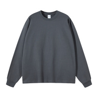 Chemises longues en coton pour hommes, poids lourd 385 g/m², 100 % coton, impression en relief personnalisée, col rond, chemises personnalisées avec logo pour hommes
