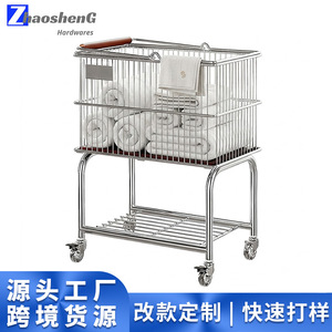 Laundry <b>Basket</b> Trolley Double Layer Wheeled Metal Rolling Cart Clothes Organizer <b>Large</b> Size Household <b>Storage</b> - Product Image 5