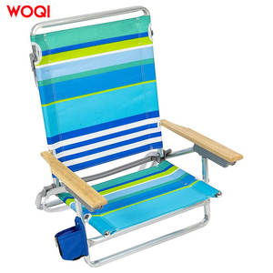 Silla de playa plegable para exteriores Woqi, ligera, de aluminio, portátil, para acampar, con brazos de madera y portavasos. - Product Image 2