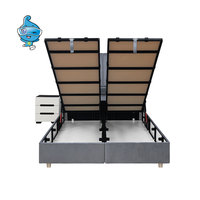 Lit de rangement King Size de luxe, haute qualité, avec vérin à gaz, support robuste, design européen en acier inoxydable, tissu velours