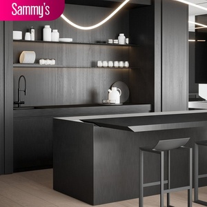 Cucina Modulare Europea Personalizzabile, Mobili in Vetro Grigio, Set Moderno con Isola e Lavello in Acciaio Inox, Prodotto in Cina - Product Image 2